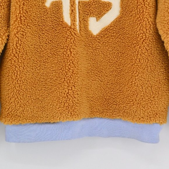 ALPHASTYLE Mens Tan Sherpa Pullover Sweatshirt Monogram Streetwear Size Small - Picture 3 of 10